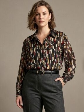 ALIA Chic Geometric Print Button Down Blouse | Workwear | Plus Size 24W